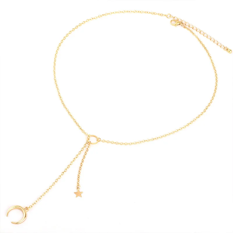 1 шт. простой кулон в виде Луны и звезды регулируемое золотое ожерелье женское