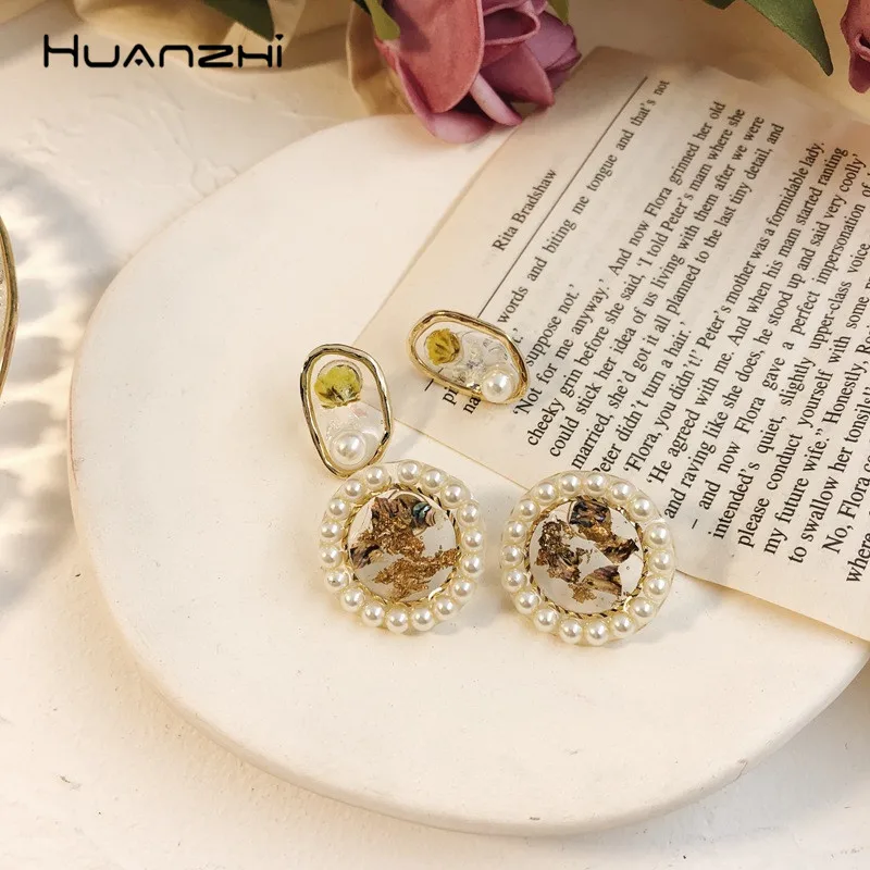 HUANZHI 2019 шикарные ретро круглые прозрачные Геометрические Имитация жемчуга