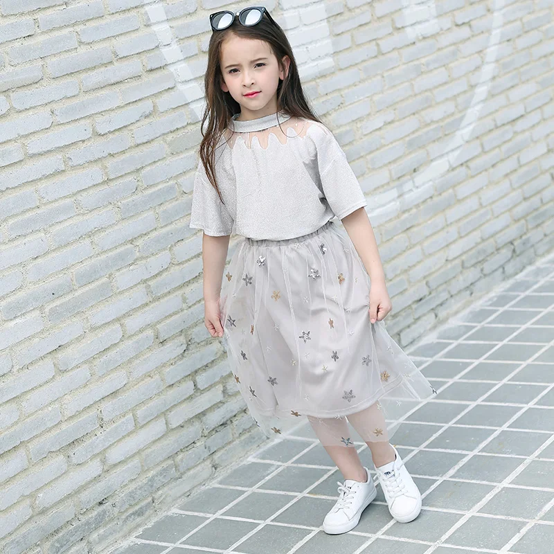 Комплект одежды для девочек подростков футболка с коротким рукавом + платье из