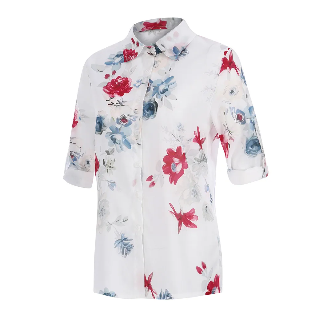 

Women Blouses 2019 Floral Print Long Sleeve Women Plus Size Loose Print V-neck Print Button Blouse Pullover Tops Shirt Z0418