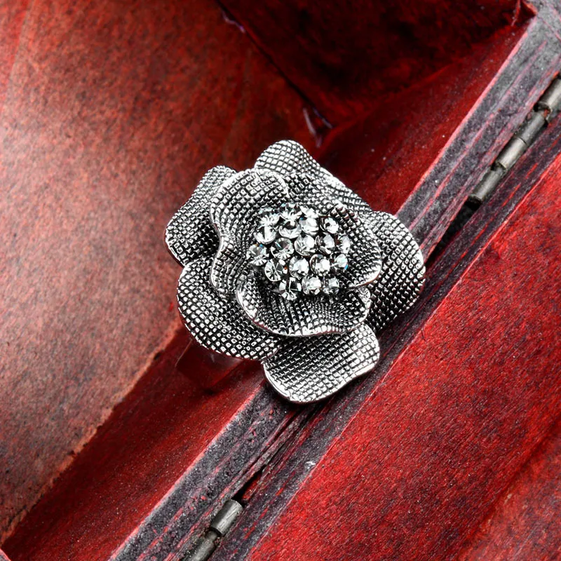 SINLEERY, винтажные, большие, серые, синие, подлинные, кубический циркон, цветок, кольца на палец, регулируемый размер, античное серебро, вечерние ювелирные изделия Jz387 SSI