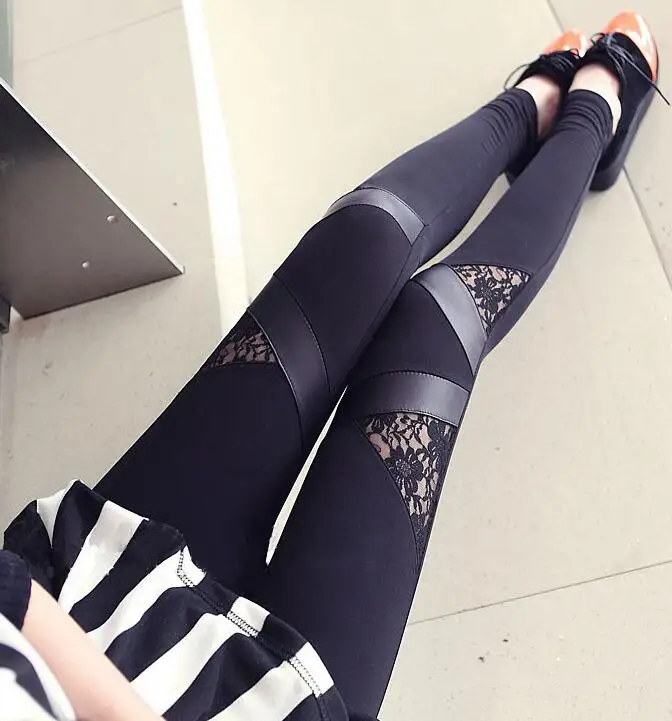 Triangle Lace Бандажные леггинсы, очаровательные обтягивающие женские леггинсы в стиле панк, женские сексуальные штаны, Стрейчевые черные брюки в стиле пэчворк - Цвет: Triangle Lace