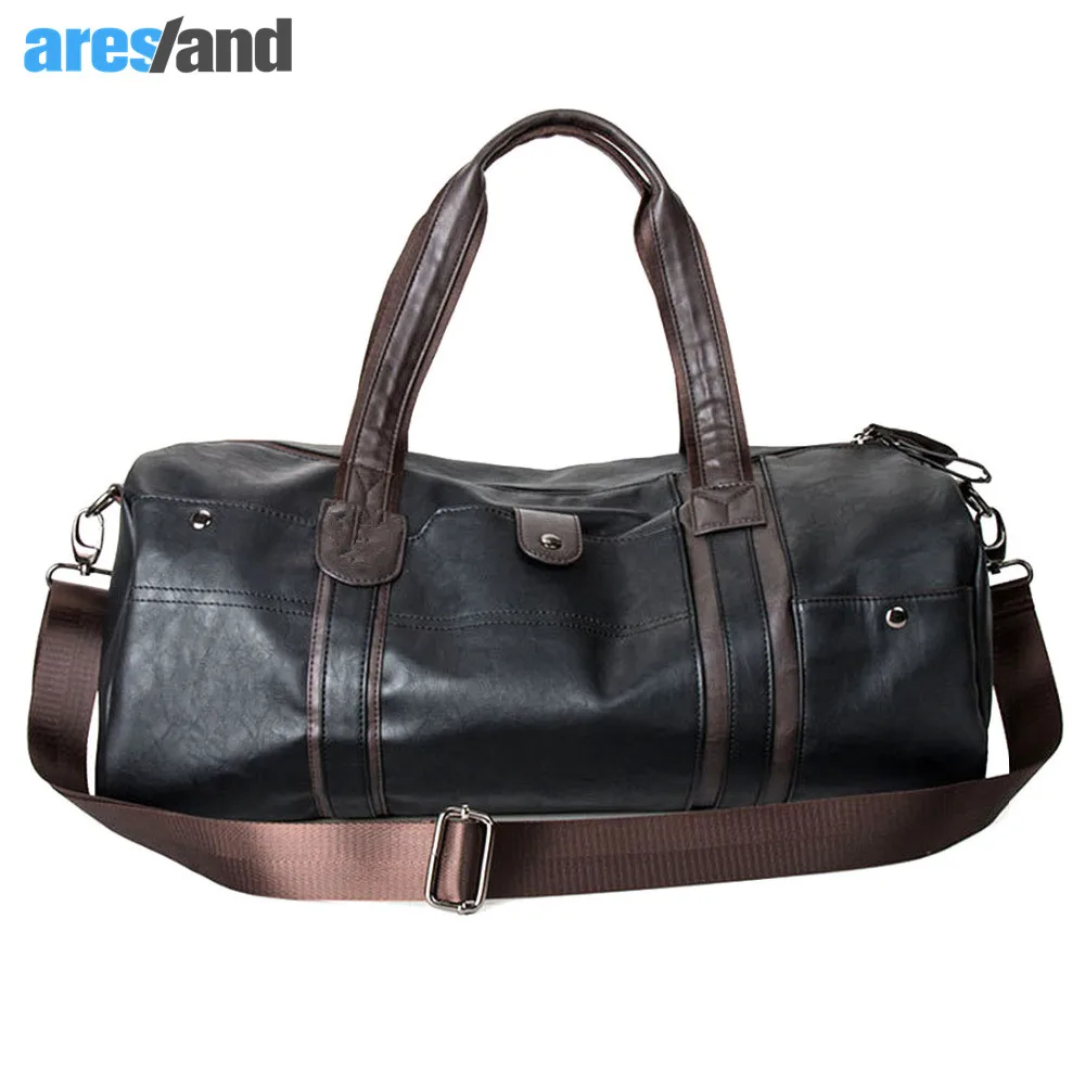 Men's Large Capacity PU Leather Sports Gym Bag Fitness Sport Duffel Tote Travel Shoulder Handbag Male Black Brown | Спорт и