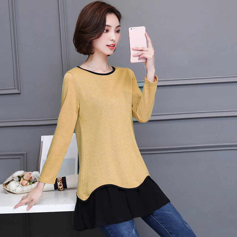 Цвет: желтый Blusas Mujer De Moda кимоно винтажные Лоскутные Женские топы и блузки винтажные женские туники с круглым вырезом Длинные рубашки размера плюс 5XL - Цвет: Цвет: желтый