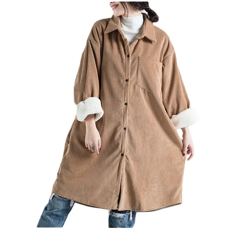 Женская Вельветовая куртка теплая Повседневная Свободная ветровка большого
