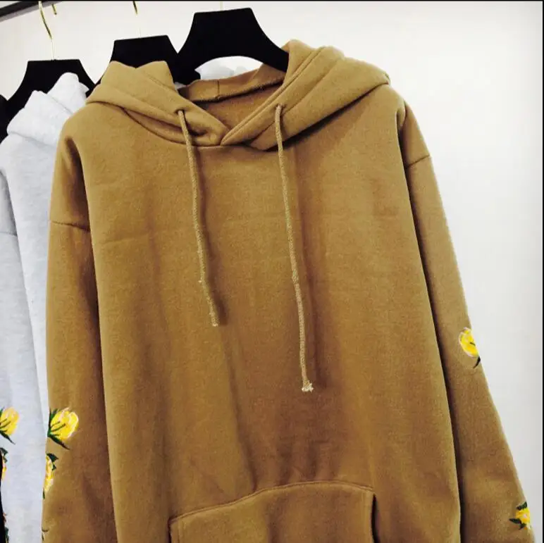 new long section of winter hoodies flower embroidered sleeves Sweatshirts women | Женская одежда