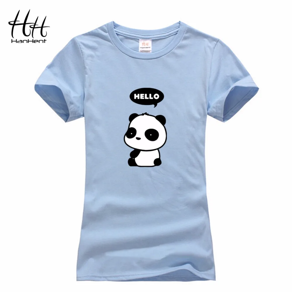 HanHent 2018 летняя хлопковая Футболка для женщин Креативный дизайн hello panda забавная