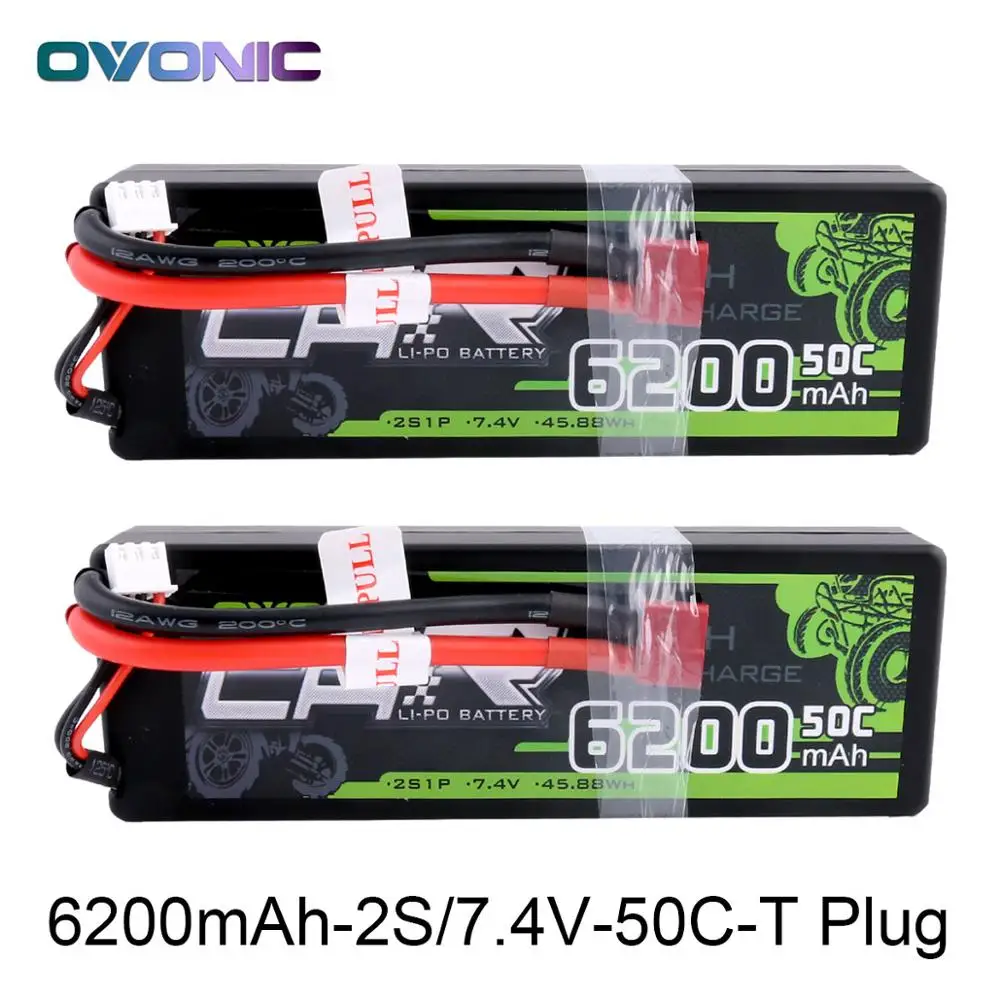 2 Batteries Ovonic RC автомобиль Батарея 6200 мАч 7,4 В LiPo 2S 50C Max 100C Батарея пакет на колесиках для 1:8 1:10 Размеры Bandit Emaxx слэш HPI RC автомобиль - Цвет: 2 Batteries