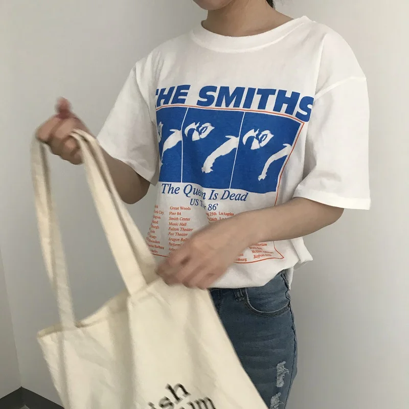 THE SMITHS ретро новая Корейская хлопковая футболка с коротким рукавом женская новая свободная футболка с буквенным принтом ulzzang женская футболка с коротким рукавом