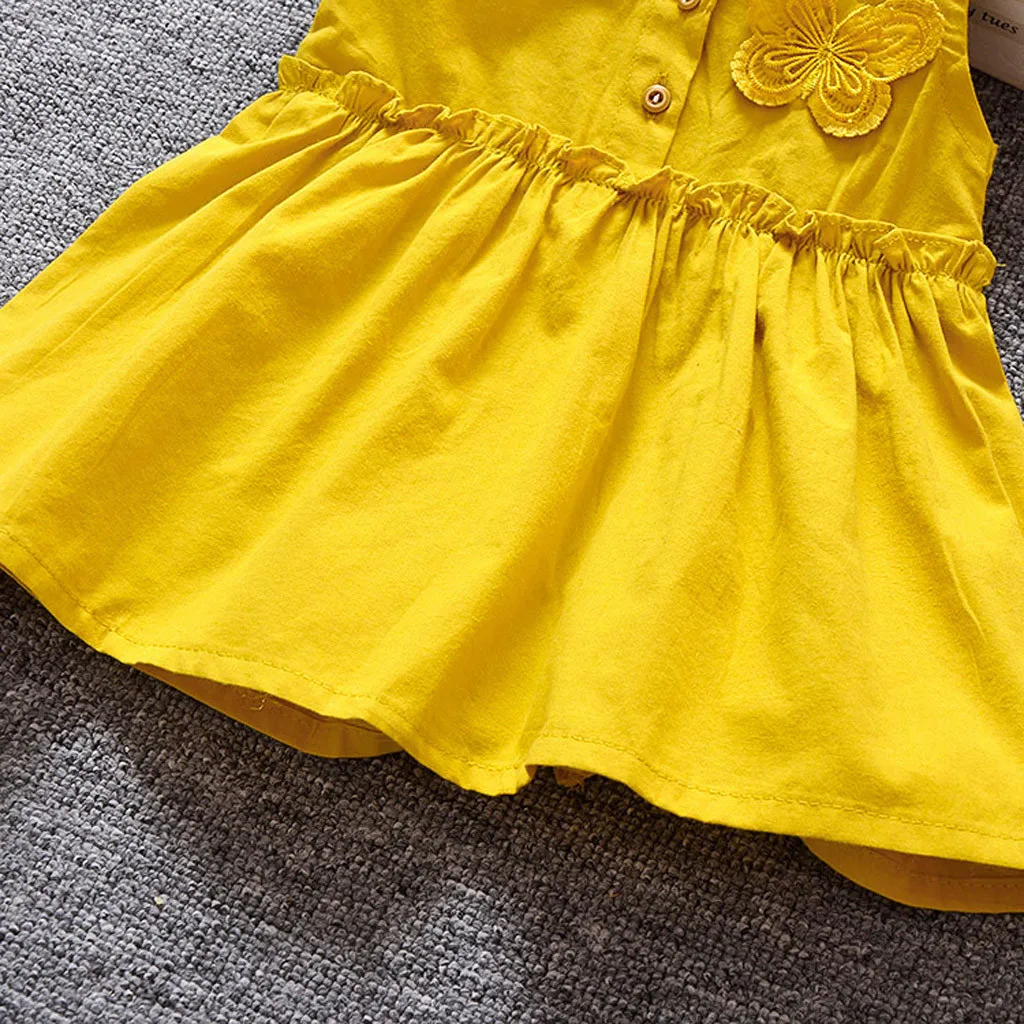 Toddler Kids Baby Girl Dress Cotton Linen Solid Long Sleeve Button Ruffle Princess Clothes | Детская одежда и обувь