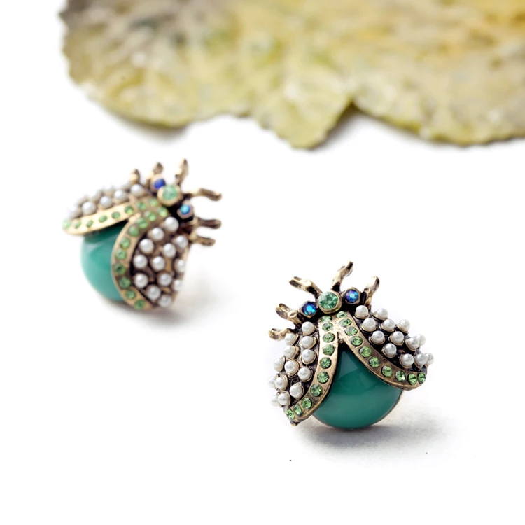 Серьги гвоздики золотого цвета с божьей коровкой|colorful stud earings|stud earringsearings with animals |
