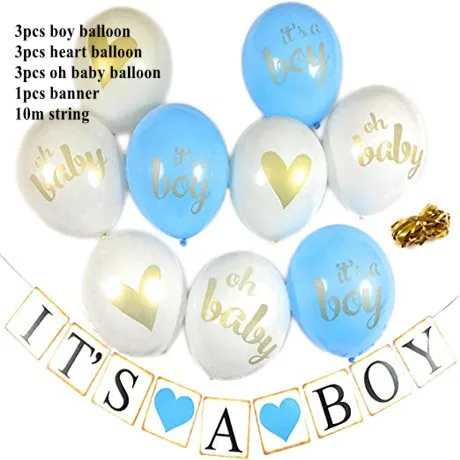 boy set 10 шт. розовые белые золотые воздушные шары его девочка/мальчик висящий баннер детская игрушка в ванную крестильное украшение беременность День рождения Part'y - Цвет: boy set