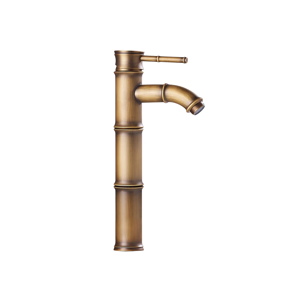 

Brass Basin Faucets Single Holder Single Hole Deck Mounted Hot Cold Water Bamboo Faucet