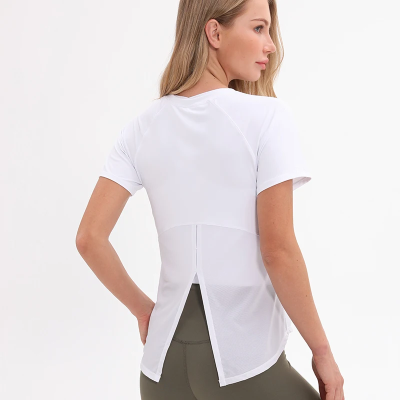 Футболка женская сетчатая с круглым вырезом для занятий йогой и фитнесом|Беговые