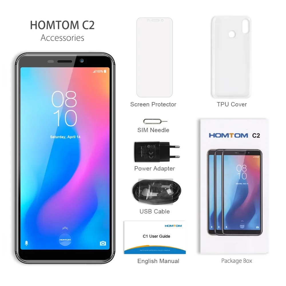 HOMTOM C2 смартфон с 5 дюймовым дисплеем четырёхъядерным процессором 18:9 ОЗУ 2 Гб ПЗУ 16