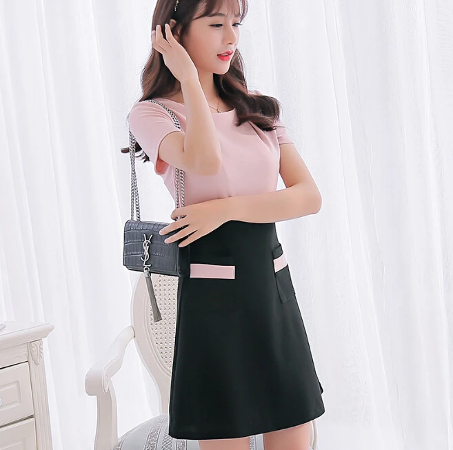 Летнее платье женская одежда облегающее корейское милое тонкое лоскутное с