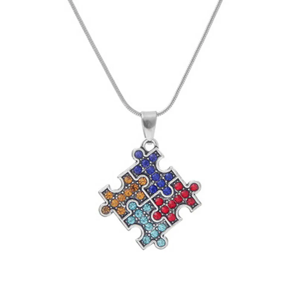 Осознание аутизма 4 цвета головоломки кусок кристалл ожерелье|crystal necklace|necklace