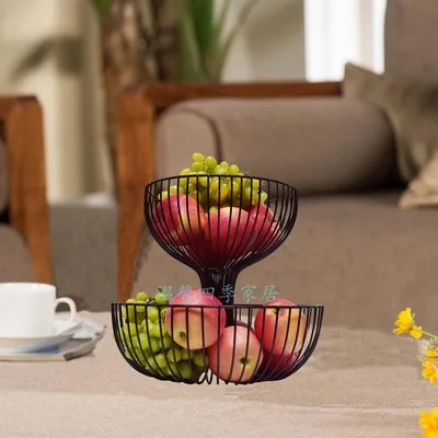 Samll Fruit basket Двухэтажная корзина для фруктов, для хранения, фруктовые горшки, кухонные аксессуары, бандежа, большая емкость, для хранения тарелок, для гостиной, металлические корзины - Цвет: Samll Fruit basket