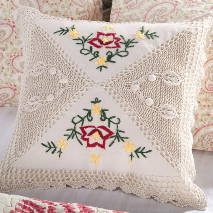 Хлопковая наволочка для подушки вязаная крючком чехол Цветочная пряжа льняная