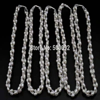 rice cultured pearl handmade 3rows necklace free shipping