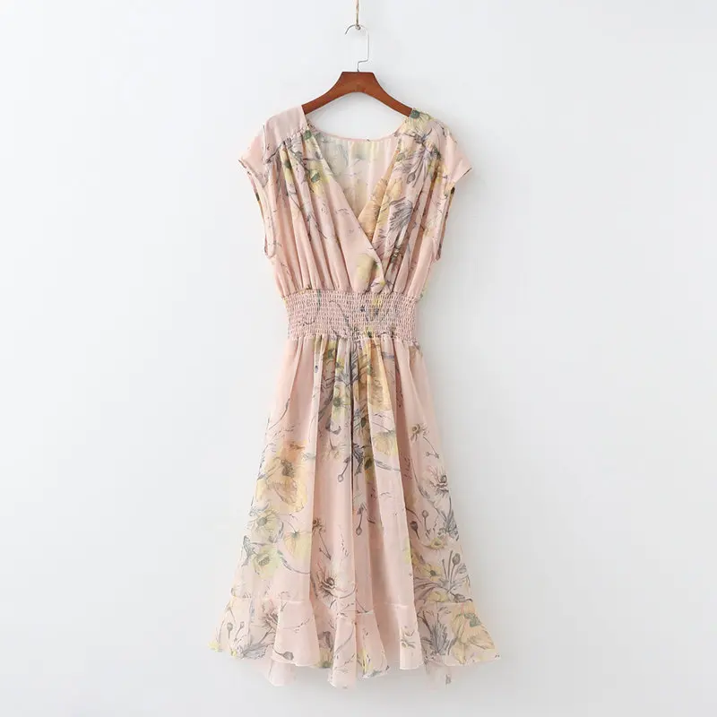 Women Chiffon Dresses Summer 2019 New Arrival Boho People Floral Prints Pattern Empire Elastic Waist Female Sleeveless Dress | Женская