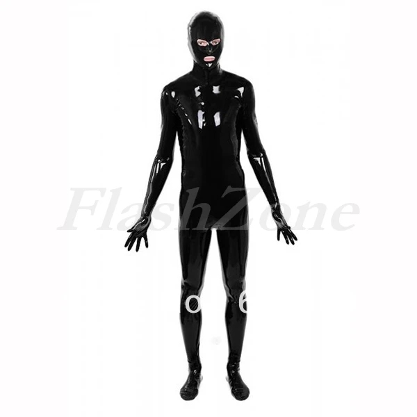 Мужской латексный костюм с полным покрытием молнией сзади на животе | Боди