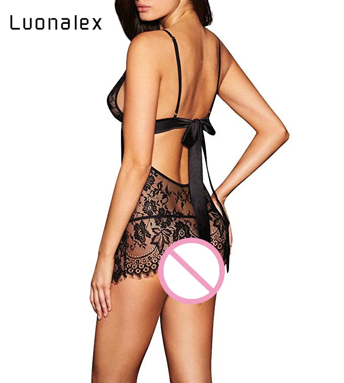 Сексуальное нижнее белье с открытой спинкой кружевное промежностью черное