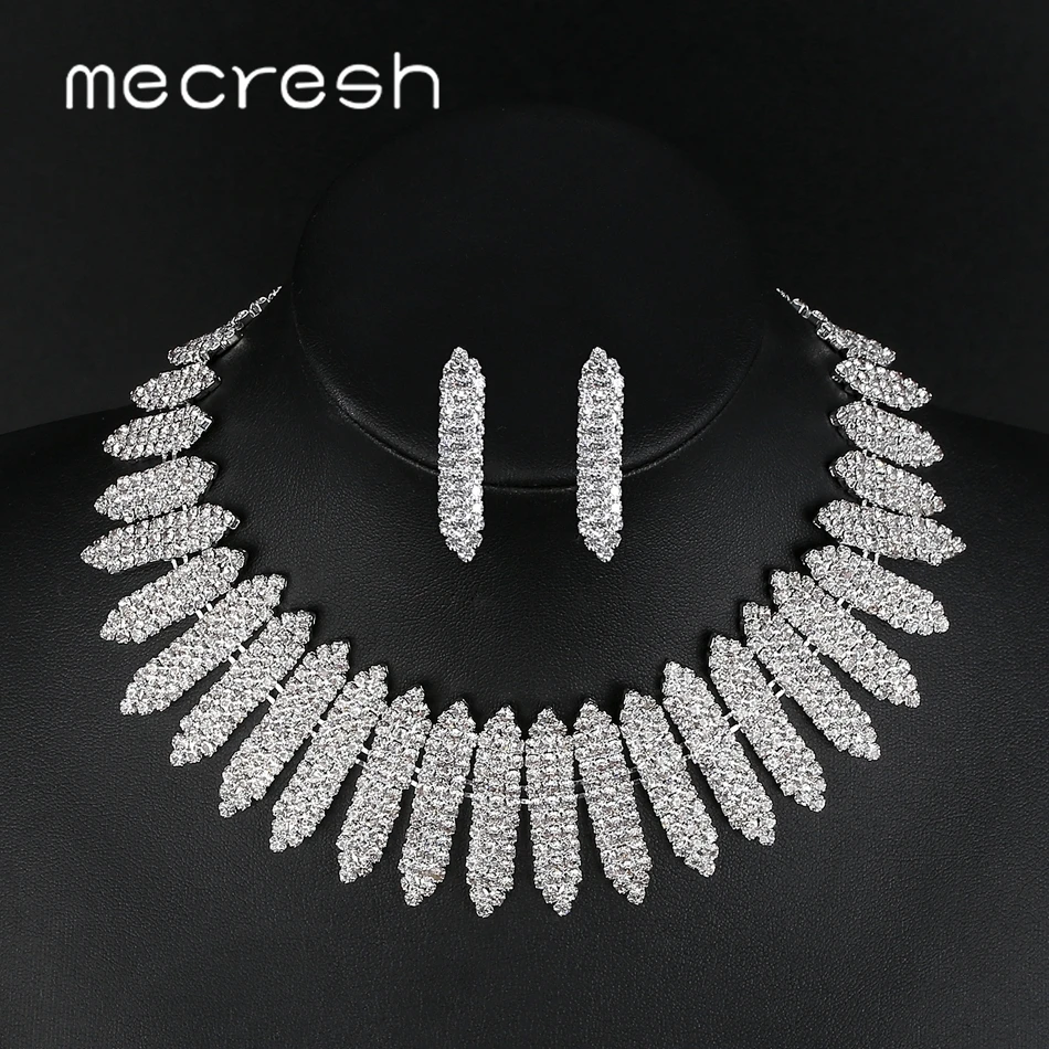 Mecresh Crystal Bridal Jewelry Set for Women Clear Rhinestone Geometric Bracelet Necklace Sets Wedding Accessories TL477+SL341-8 | Украшения