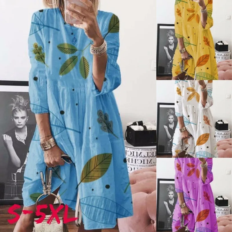 Женское сексуальное платье с принтом модное Свободное круглым вырезом