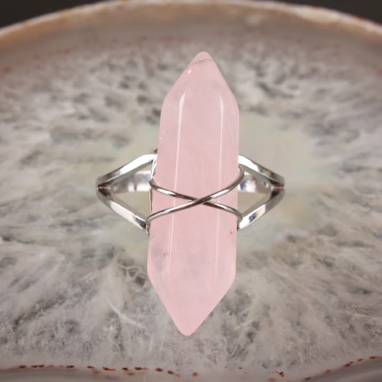 rose quartz Флюорит Фиолетовый Кристалл Розовый кварцевый кристалл опал прозрачный кристалл Howlite камень оникс биконус бусина граненая стальная проволока обмотка кольцо 1 шт - Цвет основного камня: rose quartz