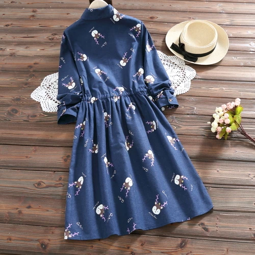 2018 весенне осенние женские милые платья хлопковые с длинным рукавом и принтом
