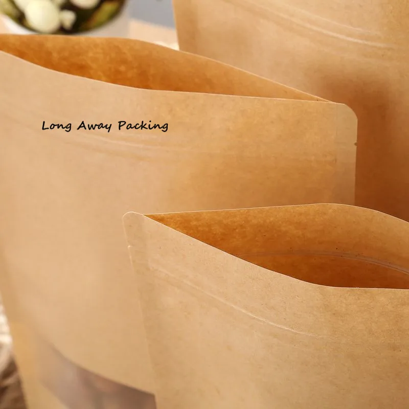 Пакеты с замком для упаковки крафт бумаги пакеты окон подарочные сушеной еды чая