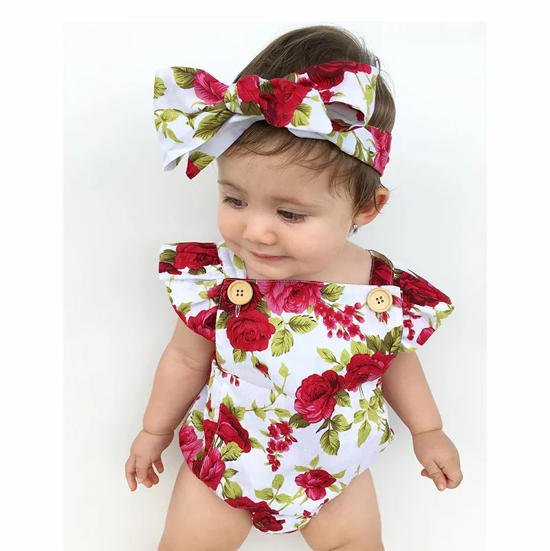 

Summer Baby Girl Bodysuit Newborn Baby Clothes Flower Prited Short Sleeve Cotton Baby Bodysuits Body Bebes Clothing