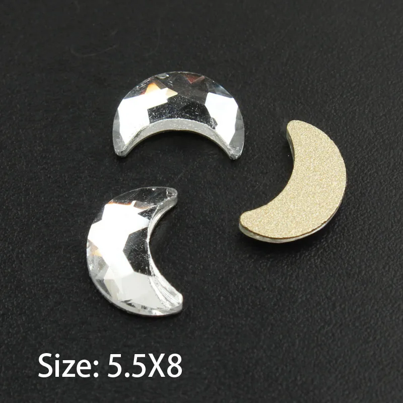 Crescent 5.5X8mm Горячая Распродажа 30 Стиль формы с украшением в виде кристаллов прозрачный лак для ногтей Стразы с плоской задней Стекло камни 100 шт./упак. для 3D художественное оформление ногтей - Цвет: Crescent 5.5X8mm