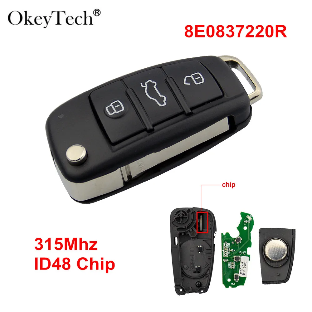 

Okeytech 3 Buttons Keyless Entry Flip Folding Car Remote Key For Audi A6 A6L 315mhz ID48 Chip 8E0837220R