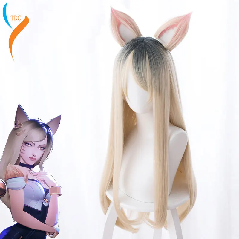 Парик для косплея игры LOL League of Legends KDA Ahri длинные прямые блонд вьющиеся