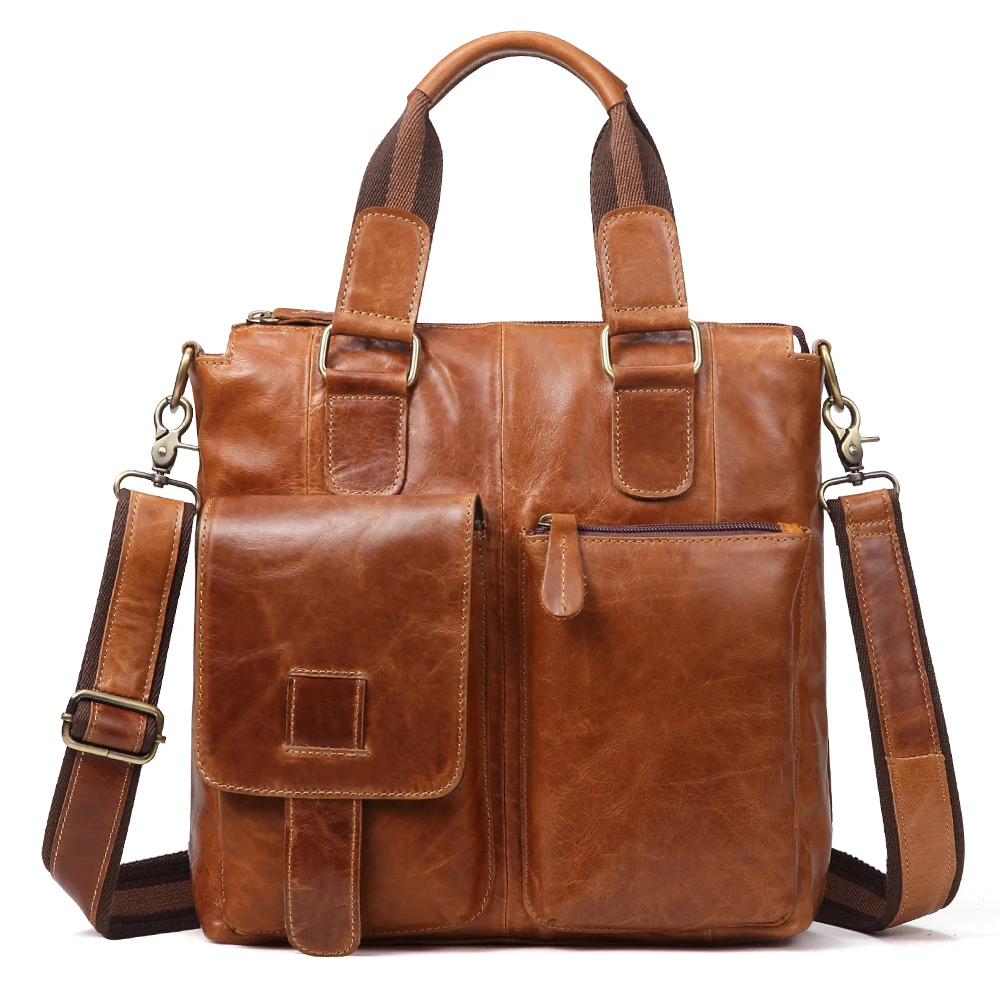 Luxury Men Genuine Leather Handbag High Quality Male Cowhide Leather Shoulder Bag Men's Vertical Briefcase Tote Crossbody Bag