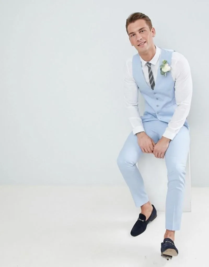 

Slim Fit Light Blue Men Suit For Wedding Best Man Groomsmen Men Wedding Suits Bridegroom Tudedos (Pants+Vest)
