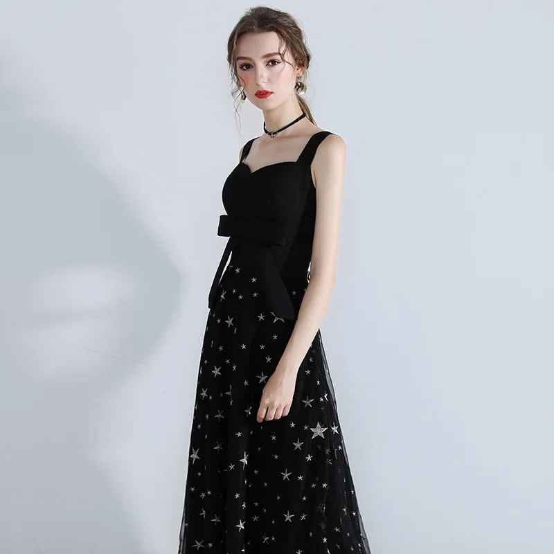 Простой Черный Спагетти ремень Кружева Vestidos De Festa без рукавов чай Длина