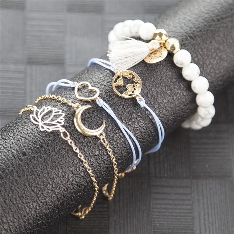 5 шт./компл. богемное сердце карта ладони лотоса браслет с Луной и браслеты для