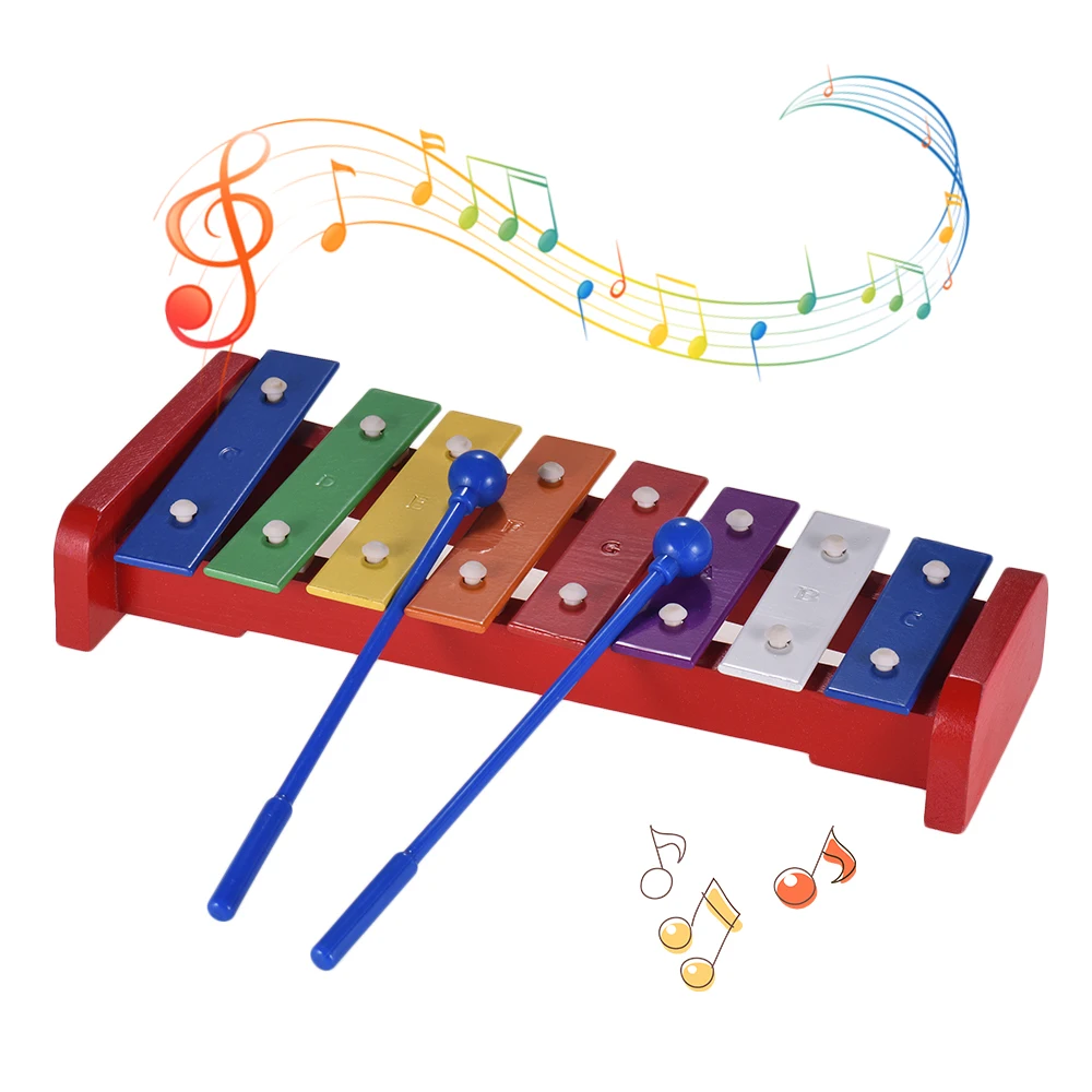 Красочные 8 нот ксилофон Glockenspiel с 2 молотками музыкальный ударный инструмент