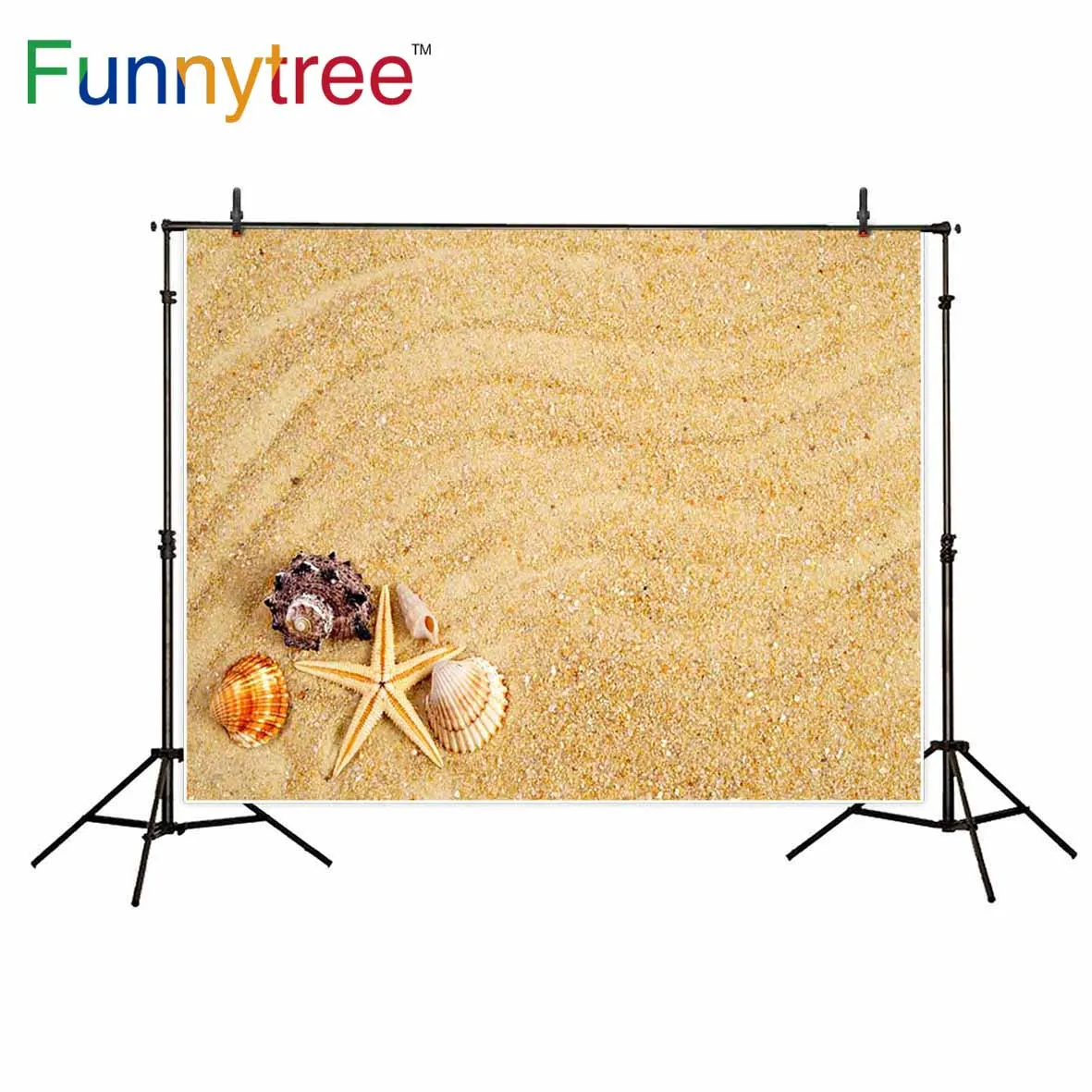 Фоны Funnytree для фотостудии песок пляж ракушки морские звезды Летняя фотография