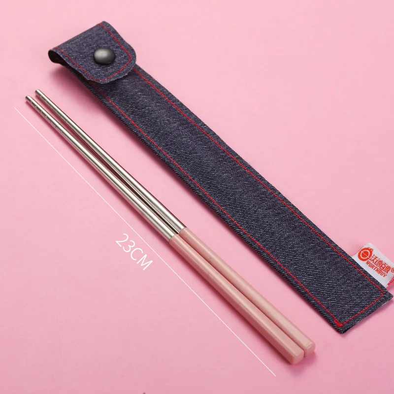 Long Pink WORTHBUY китайские палочки для еды, портативные палочки для путешествий для палочек, 304 нержавеющая сталь, палочки для ЧОПа, ручка из пшеничной соломы, палочки для еды, суши, Хаши - Цвет: Long Pink