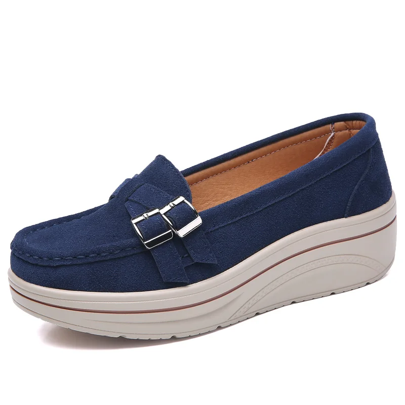 3039 Navy blue STQ/; Женская Осенняя обувь на плоской подошве; на платформе; кроссовки на плоской подошве кожаные замшевые женские туфли на каждый день; туфли на плоской подошве без шнуровки; задники, обувь на толстой резине; мокасины для 3039 - Цвет: 3039 Navy blue