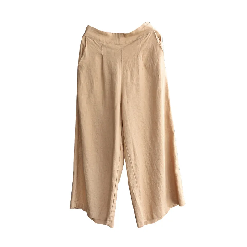 

Women 2019 Summer Literary Linen Pants Loose Wide Leg Drooping Casual FashionTrousers Female