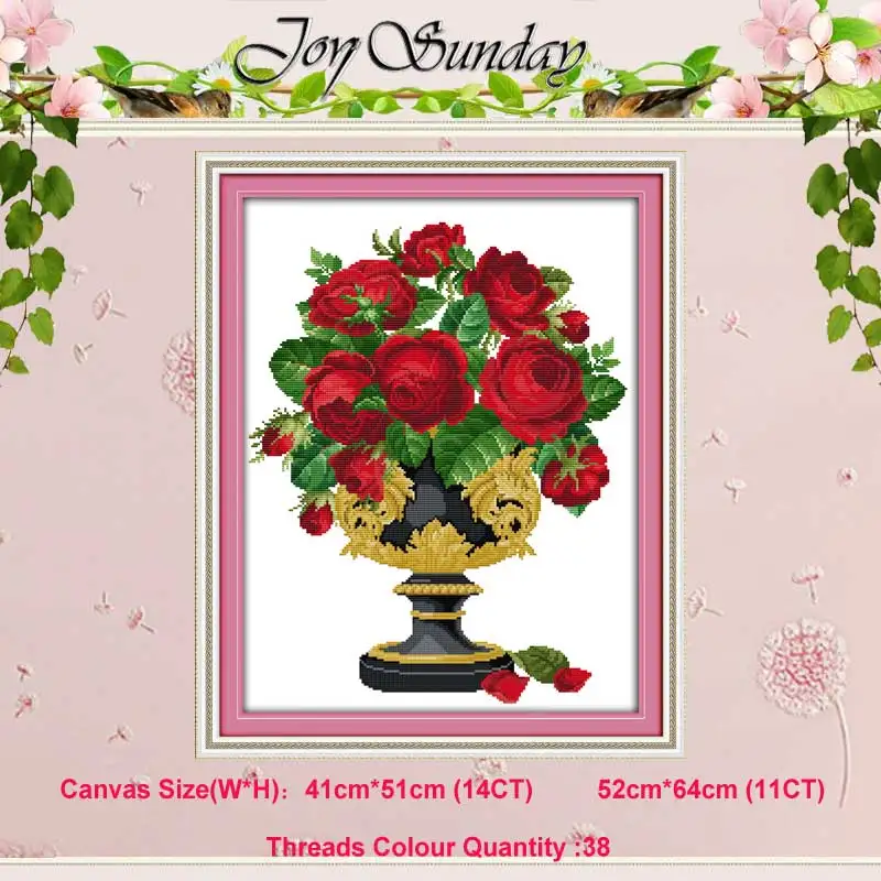 Rose vase (5) Пион Лилия тюльпан цветок мака розы Счетный 11CT 14CT Набор для вышивания крестиком DIY DMC Набор для вышивания крестиком рукоделие домашний декор - Цвет: Rose vase (5)