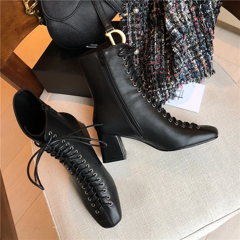 FEDONAS Euro Style New Arrival Fashion Women Ankle Boots Autumn Winter Cross-tied Square Toe Sexy Party Night Club Shoes Woman