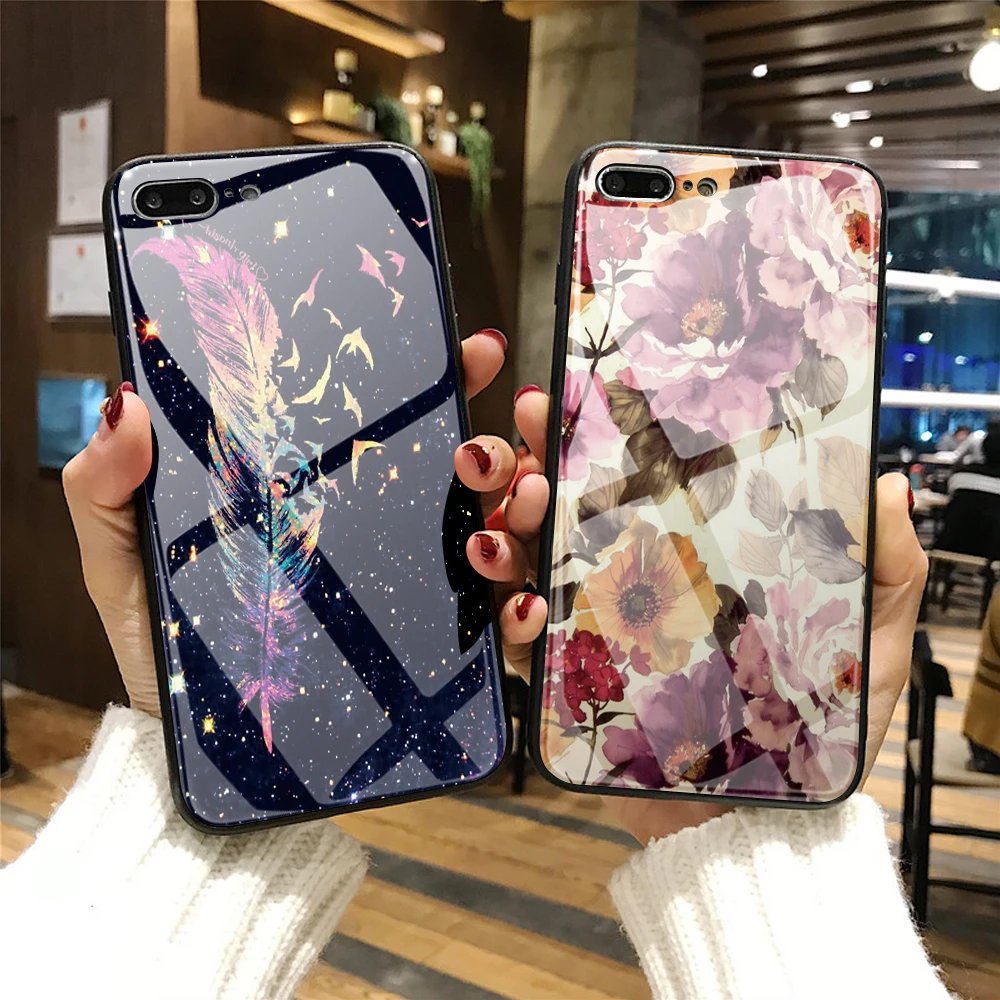 Индивидуальный роскошный стеклянный чехол для телефона для iphone X XS чехол для MAX XR цветочные чехлы «сделай сам» для iphone 7 6 6s 8 Plus стеклянная крышка 10 Coque