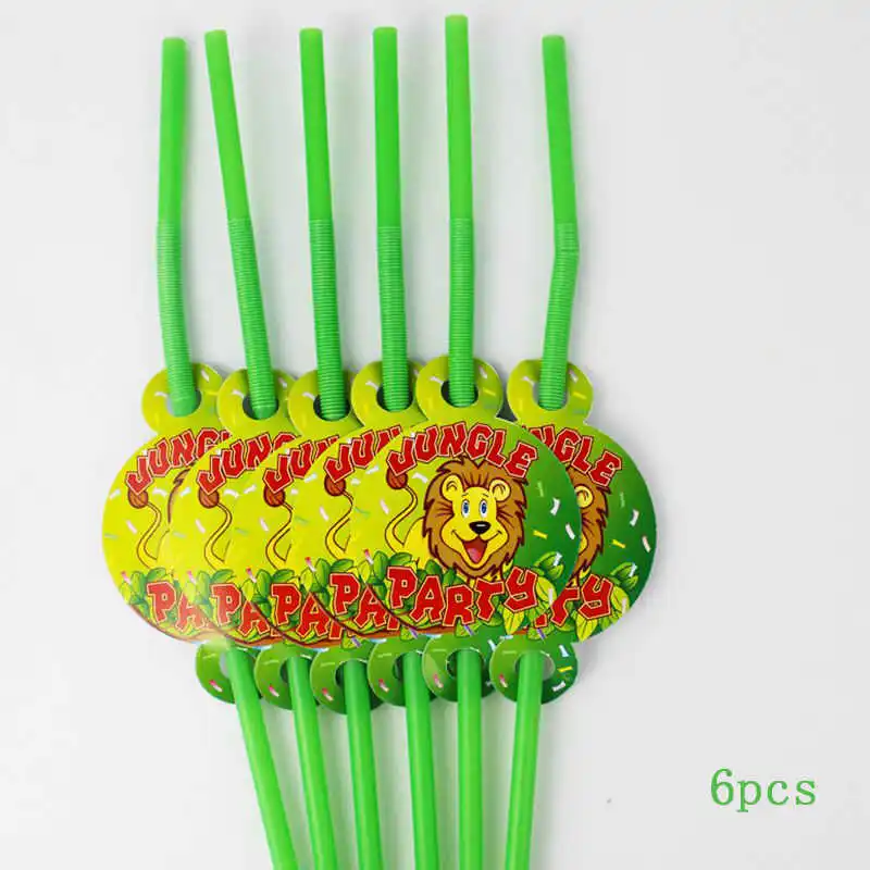 straw 6pcs Вечерние шары из фольги льва и тигра, одноразовая бумажная посуда, салфетка для чашек, сафари, зоо, вечерние принадлежности - Цвет: straw 6pcs
