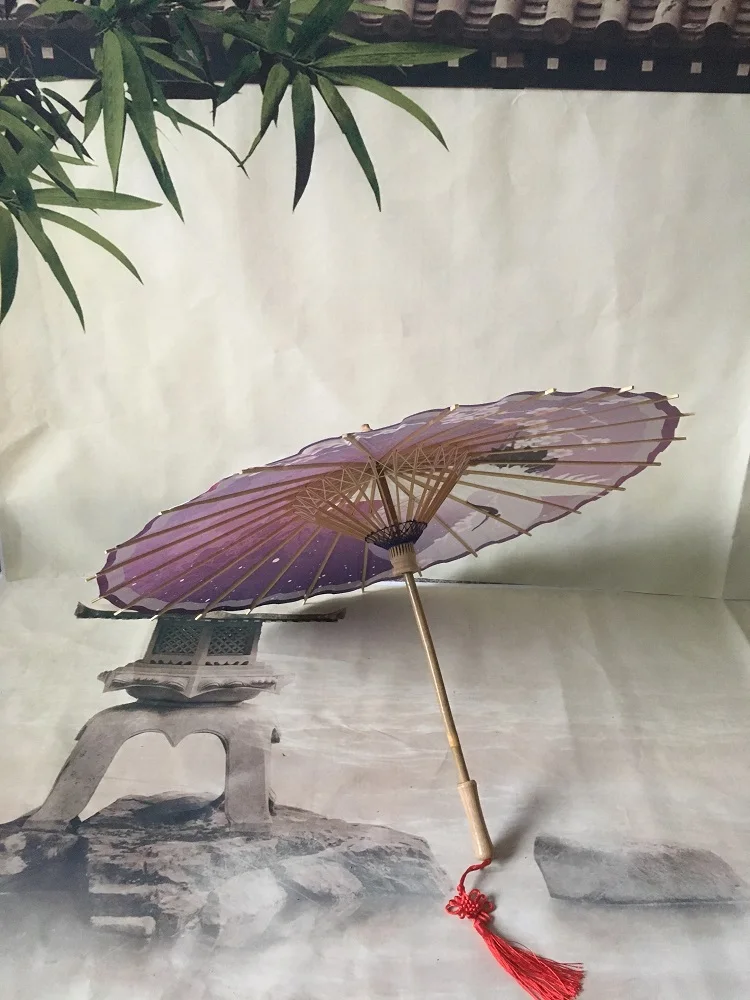 Delicate Purple Color Bottom Oil Paper Umbrella Blossom Cherry with Birds Parasol XXXL Size Cosplay Show | Дом и сад